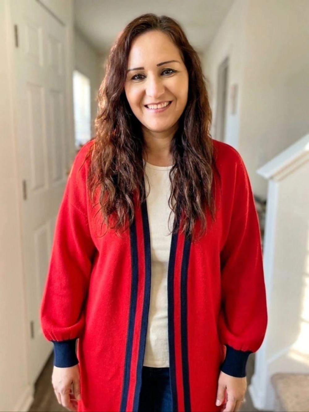 Crown & Ivy Color Block Cardigan in Red & Blue Size Small Like New